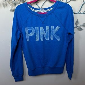 Pink Victoria’s Secret Logo Royal Blue Sweatshirt Sz S EUC